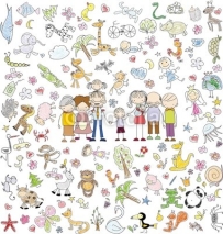 Naklejki Vector children's doodle of happy family