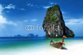 Naklejki Thailand beach in tropical island. Travel boats at summer in sea