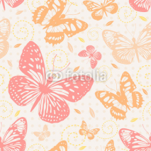 Naklejki Seamless pattern with butterflies in neutral colors