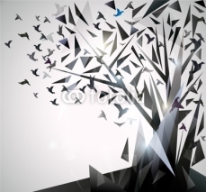Naklejki Abstract Tree with origami birds.