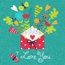 Fototapety Cute card with letter and flowers