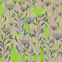 Naklejki Vector grass seamless pattern. Illustration with herbs, botanical art
