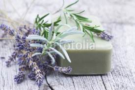 Fototapety bar of natural soap with herbs