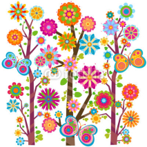 Fototapety floral tree and butterflies