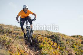 Fototapety Mountain biker riding dirt trail