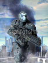 Fototapety futuristic soldier armor at war