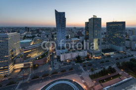 Naklejki Panorama of Warsaw city center during sundown