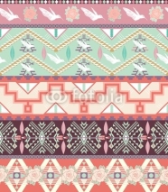 Naklejki Seamless pastel aztec pattern with birds and roses