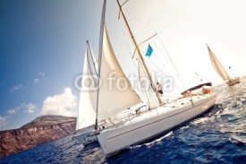 Naklejki Sailing ship yachts with white sails