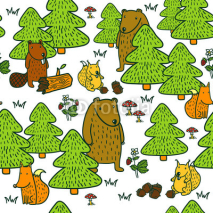 Naklejki Cute pattern with cartoon forest animals