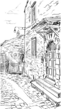Naklejki Street in Tuscany -sketch  illustration