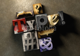 Naklejki Wooden printing blocks form word 'Type'. Graphic look at type an