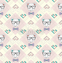 Fototapety Seamless pattern with hipster polar bear and hearts. Cute backgr
