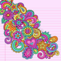 Fototapety Flower Power Doodles Groovy Psychedelic Vector Design