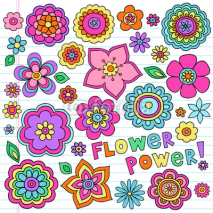 Naklejki Flower Power Groovy Notebook Doodles Vector Set Design Elements
