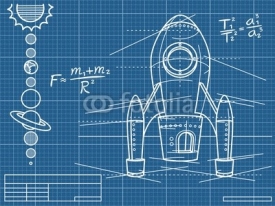 Fototapety blueprint with spaceship and planets