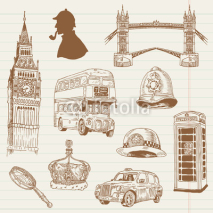 Fototapety Set of London doodles - for design and scrapbook - hand drawn in