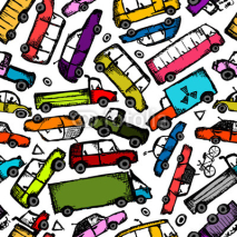Fototapety Toy cars collection, seamless pattern for your design