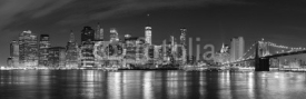 Fototapety Black and white New York City at night panoramic picture, USA.