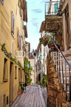 Obrazy i plakaty Old Buildings In Typical Medieval Italian City - illustration