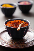 Naklejki spices in bowls: curry pink and black pepper paprika powder