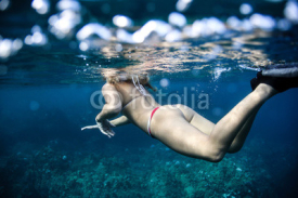 Naklejki Sexy woman in bikini under water