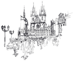 Naklejki Old Town Square, Prague, Czech Republic - a vector sketch
