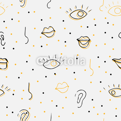 Drawing abstract seamless pattern. Retro memphis style, fashion 80-90s. Pop art.