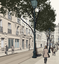 Obrazy i plakaty Rysunek z aleją na Montmarte w Paryżu