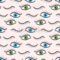 Naklejki Abstract seamless pattern with open and closed eyes. Eyelashes background illustration.
