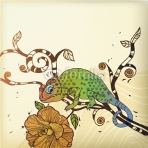 Naklejki vector background with a chameleon and a desert flower