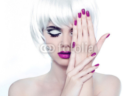 Naklejki Makeup and Manicured polish nails. Fashion Style Beauty Woman Po