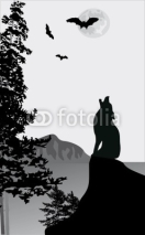 Naklejki howling wolf on rock illustration