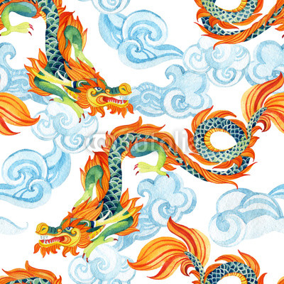 Chinese Dragon seamless pattern. Asian dragon illustration
