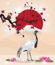 Naklejki beautiful oriental picture with crane