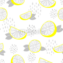 Fototapety Seamless pattern with lemon illustration. Vector. Lemon slices. Fabric print. Packaging design.