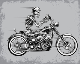 Naklejki Skeleton Riding Motorcycle Vector Illustration