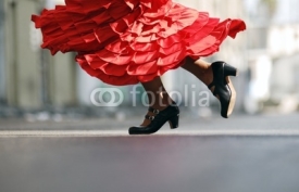 Naklejki Flamenco Dancer red dress dancing shoes