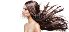 Naklejki Fashion Model Girl Portrait with Long Blowing Hair