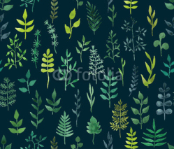 Naklejki Vector green watercolor floral seamless pattern.