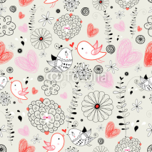 Naklejki floral pattern with birds in love