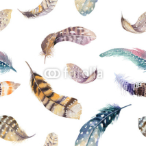 Naklejki Feathers repeating pattern. Watercolor background with seamless