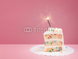 Naklejki Slice of Birthday Cake with Sparkler