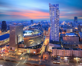 Fototapety Panorama of modern Warsaw by night