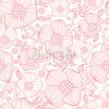 Naklejki Vector red line art flowers elegant seamless pattern background