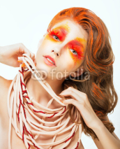 Naklejki Expression. Face of Bright Red Hair Artistic Woman. Art Concept