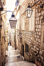 Naklejki Steep stairs and narrow street in old town of Dubrovnik