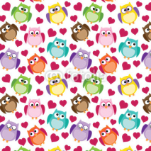 Fototapety Seamless owl pattern with hearts
