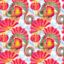 Naklejki Chinese Dragon watercolor seamless pattern.