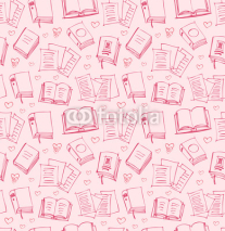 Fototapety Pattern for girls with books, papers and hearts
